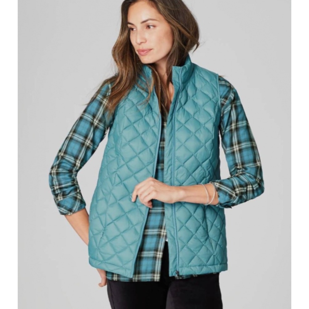 J. Jill Quilted Lightweight Down Puffer Vest — Teal Blue | Medium Petite